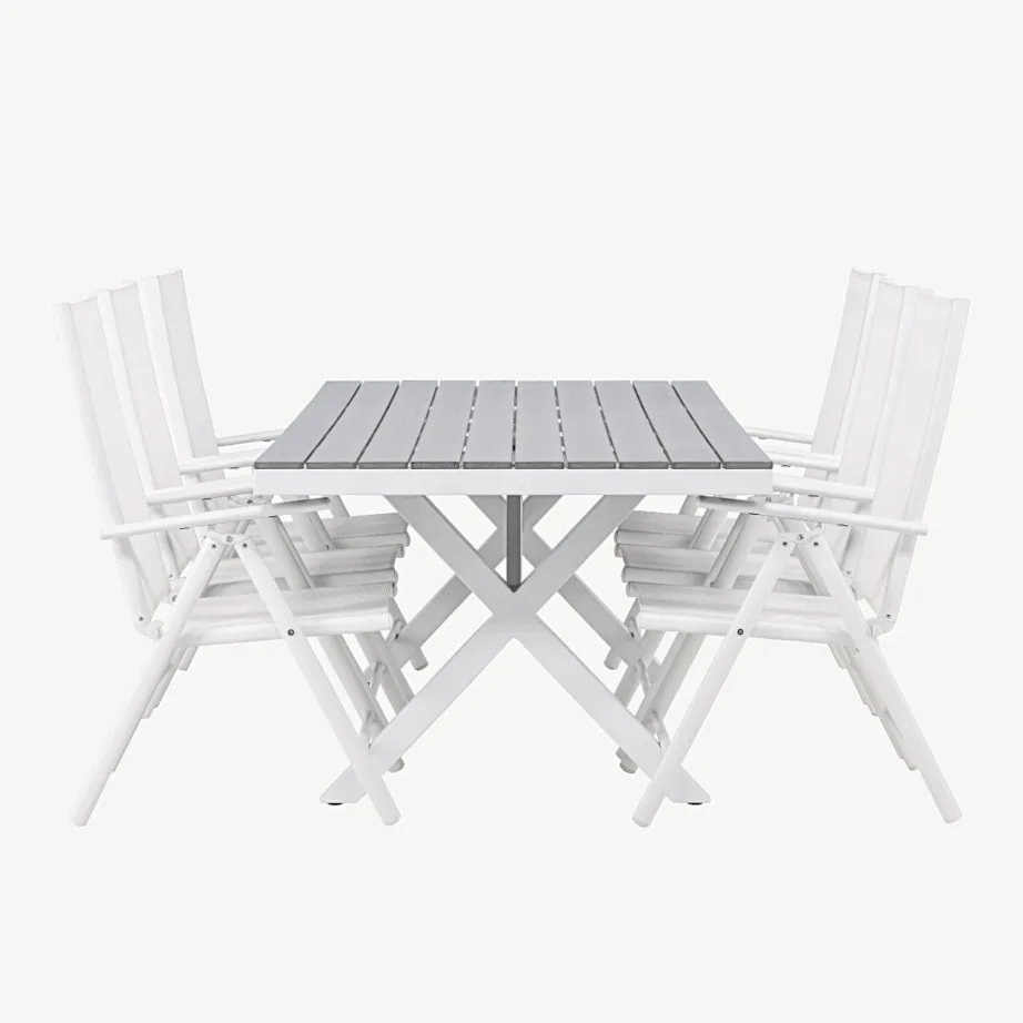 Garcia ristkülikukujuline alumiiniumist aiamööbli komplekt helehalli WPC lauaplaadi ja 6 kokkupandava tooliga, GR23382 – 2