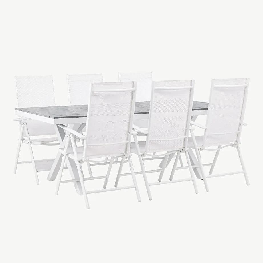 Garcia ristkülikukujuline alumiiniumist aiamööbli komplekt helehalli WPC lauaplaadi ja 6 kokkupandava tooliga, GR23382 – 3