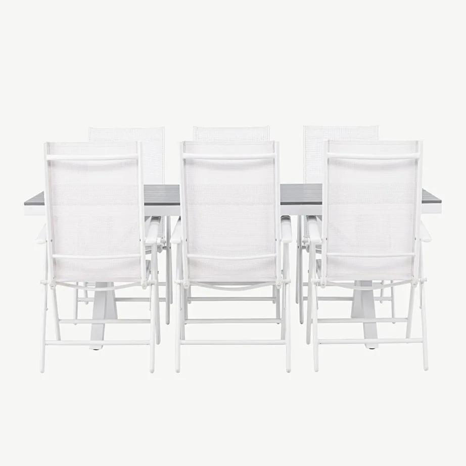 Garcia ristkülikukujuline alumiiniumist aiamööbli komplekt helehalli WPC lauaplaadi ja 6 kokkupandava tooliga, GR23382 – 4