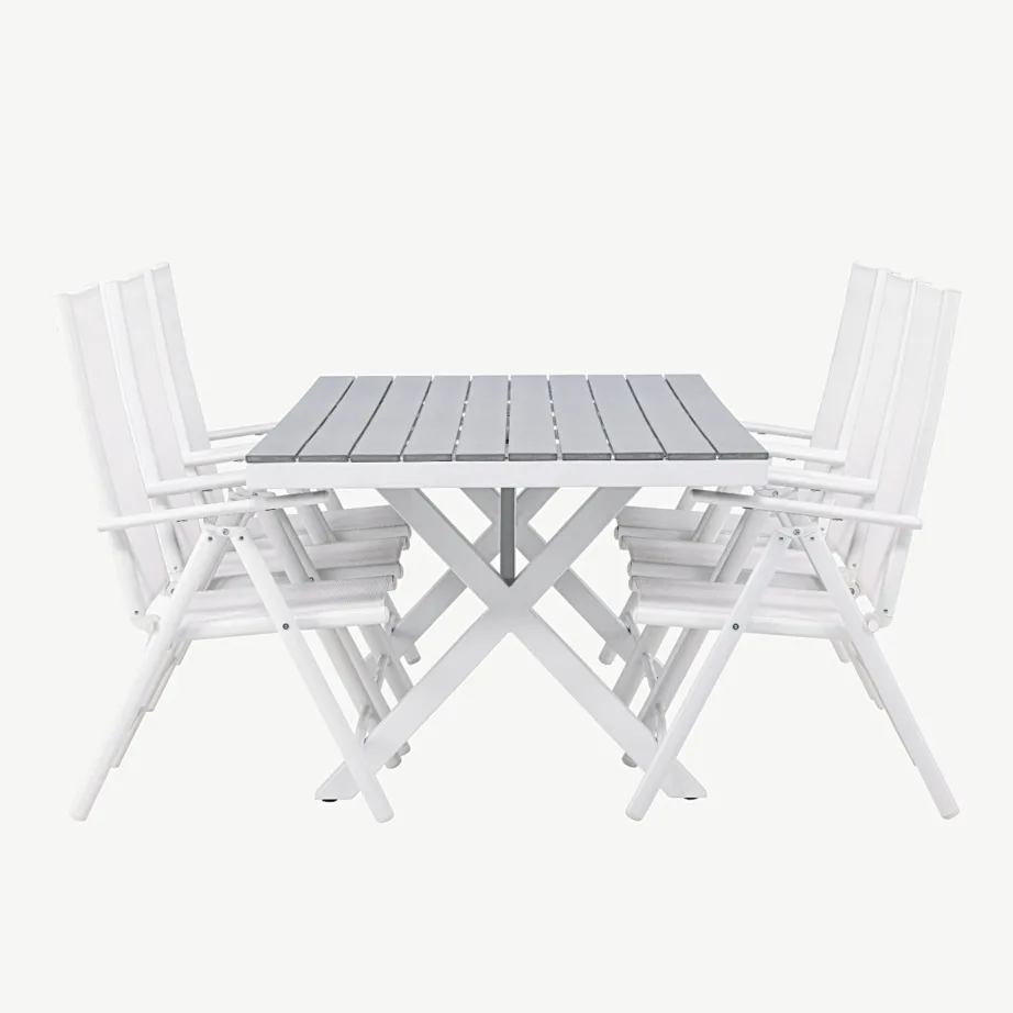 Garcia ristkülikukujuline alumiiniumist aiamööbli komplekt helehalli WPC lauaplaadi ja 6 kokkupandava tooliga, GR23382 – 7