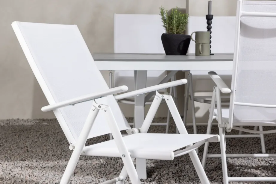 Garcia ristkülikukujuline alumiiniumist aiamööbli komplekt helehalli WPC lauaplaadi ja 6 kokkupandava tooliga, GR23382 – 10