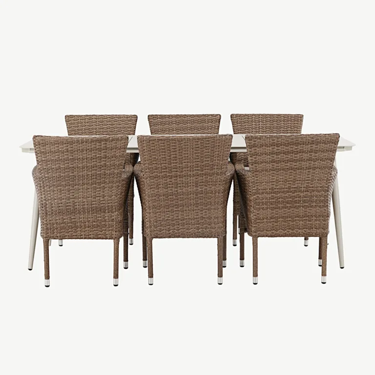Lina alumiiniumist aiamööbli söögikomplekt, beež laud 200x90 cm, 6 Malina punutud tooli - GR23417