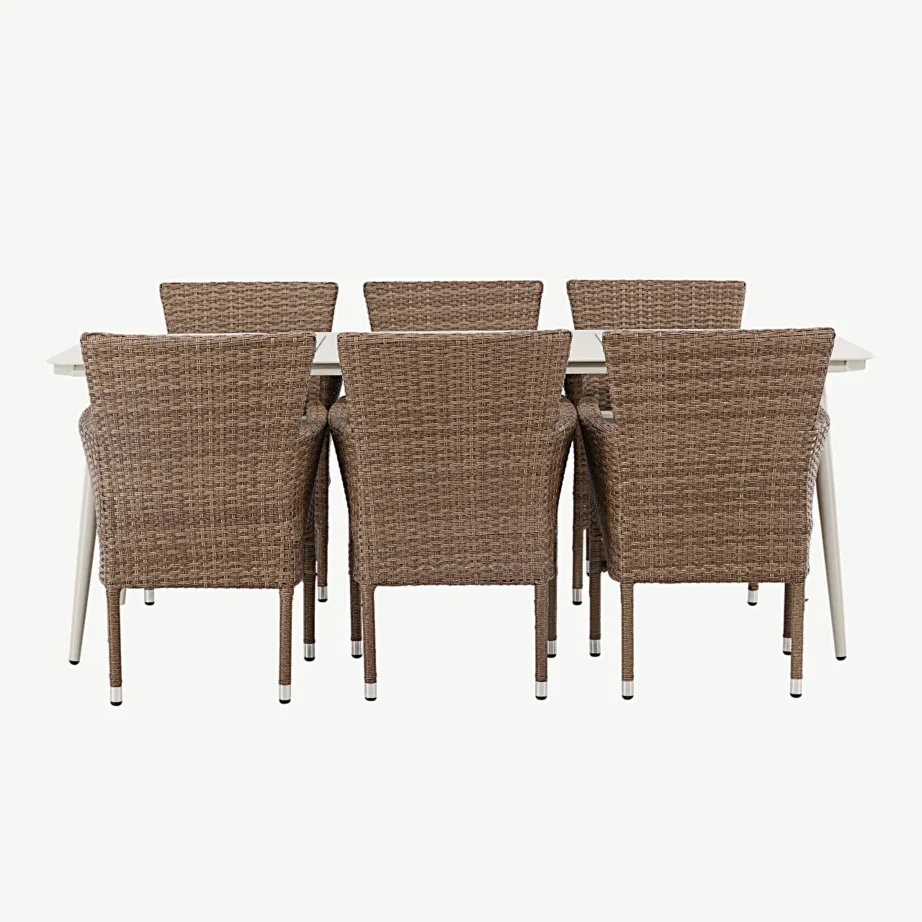 Lina alumiiniumist aiamööbli söögikomplekt, beež laud 200×90 cm, 6 Malina punutud tooli, GR23417 – 2