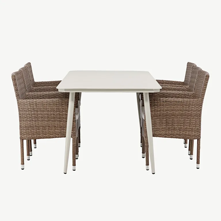 Lina alumiiniumist aiamööbli söögikomplekt, beež laud 200x90 cm, 6 Malina punutud tooli - GR23417