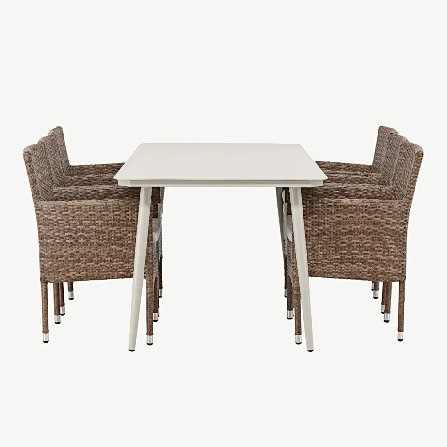 Lina alumiiniumist aiamööbli söögikomplekt, beež laud 200×90 cm, 6 Malina punutud tooli, GR23417 – 4