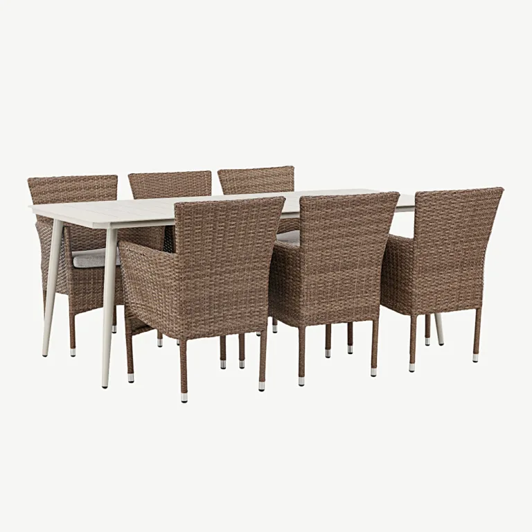 Lina alumiiniumist aiamööbli söögikomplekt, beež laud 200x90 cm, 6 Malina punutud tooli - GR23417