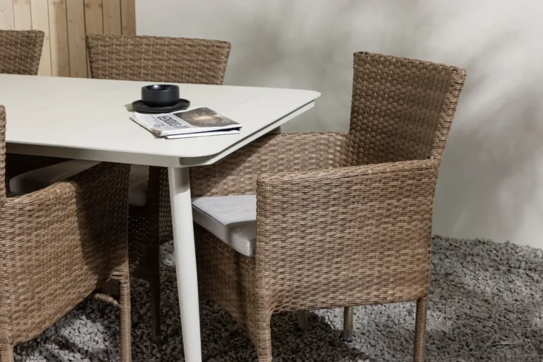 Lina alumiiniumist aiamööbli söögikomplekt, beež laud 200x90 cm, 6 Malina punutud tooli - GR23417