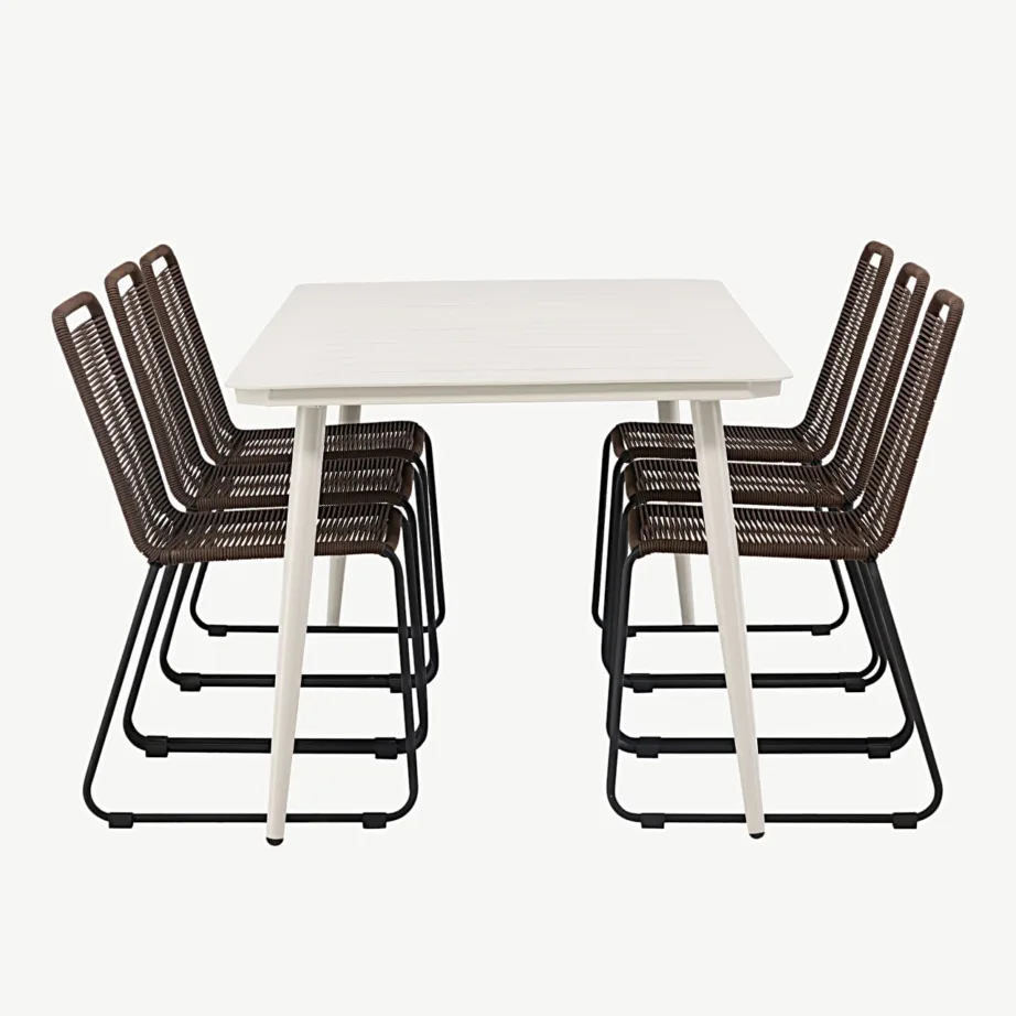 Lina ristkülikukujuline aiandi söögikomplekt beežide aiatoolidega (alumiinium, pruun/must, 200×90 cm), GR23419 – 2