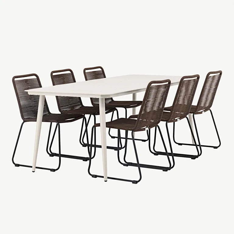 Lina ristkülikukujuline aiandi söögikomplekt beežide aiatoolidega (alumiinium, pruun/must, 200x90 cm) - GR23419