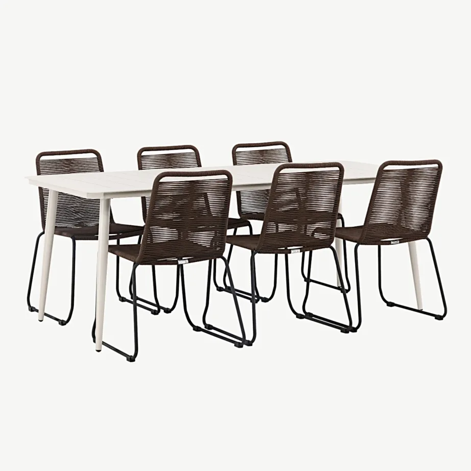 Lina ristkülikukujuline aiandi söögikomplekt beežide aiatoolidega (alumiinium, pruun/must, 200×90 cm), GR23419 – 3