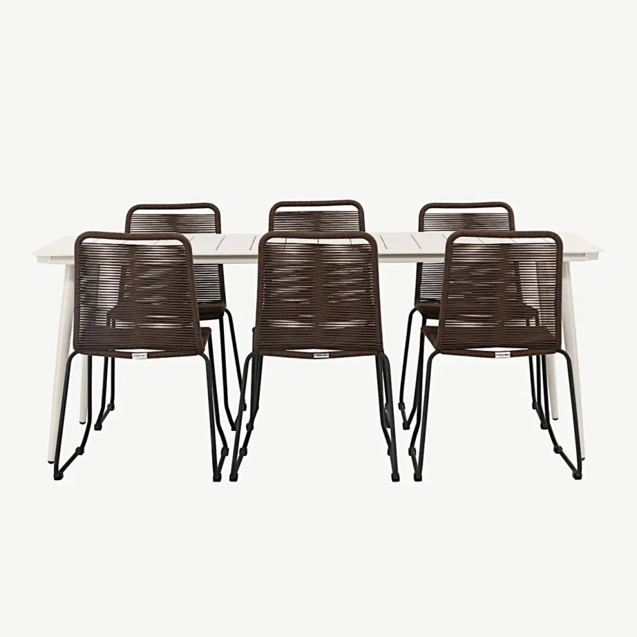 Lina ristkülikukujuline aiandi söögikomplekt beežide aiatoolidega (alumiinium, pruun/must, 200×90 cm), GR23419 – 4