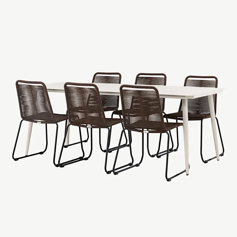 Lina ristkülikukujuline aiandi söögikomplekt beežide aiatoolidega (alumiinium, pruun/must, 200x90 cm) - GR23419