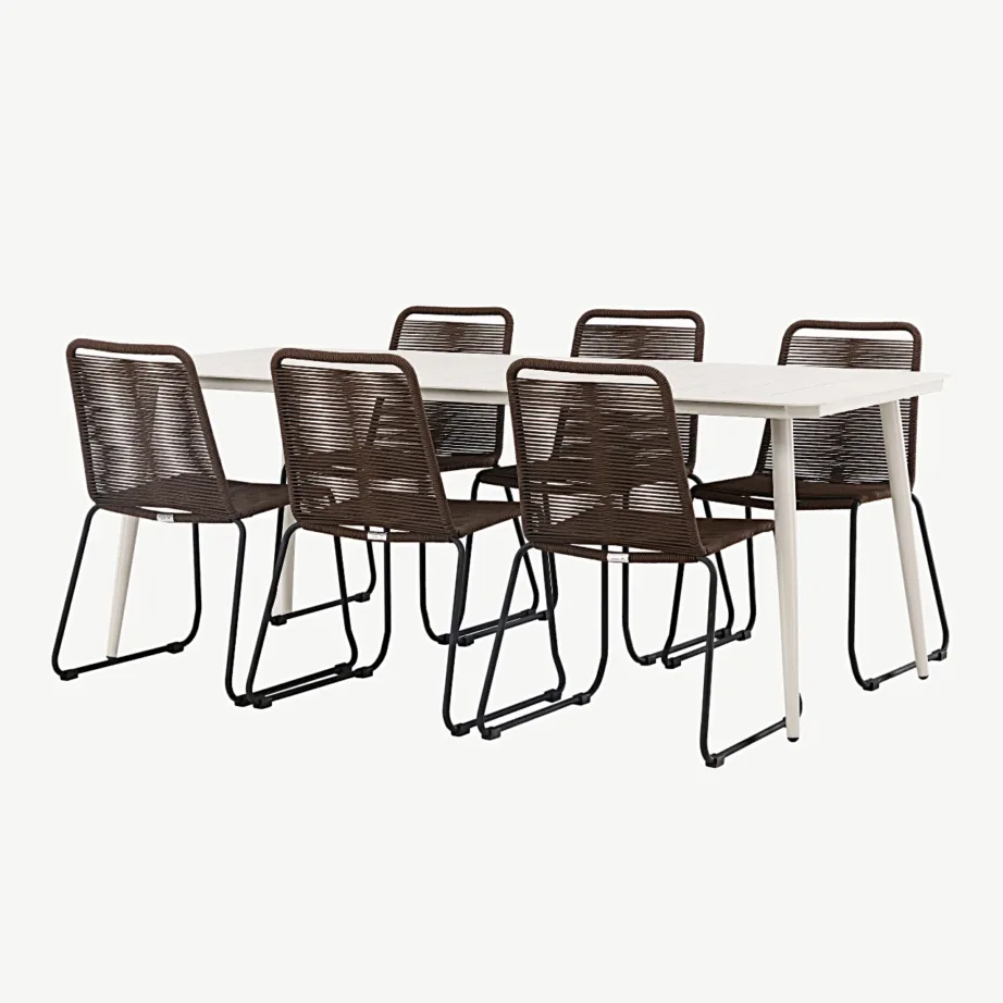 Lina ristkülikukujuline aiandi söögikomplekt beežide aiatoolidega (alumiinium, pruun/must, 200×90 cm), GR23419 – 5