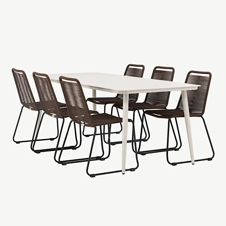 Lina ristkülikukujuline aiandi söögikomplekt beežide aiatoolidega (alumiinium, pruun/must, 200×90 cm), GR23419 – 6