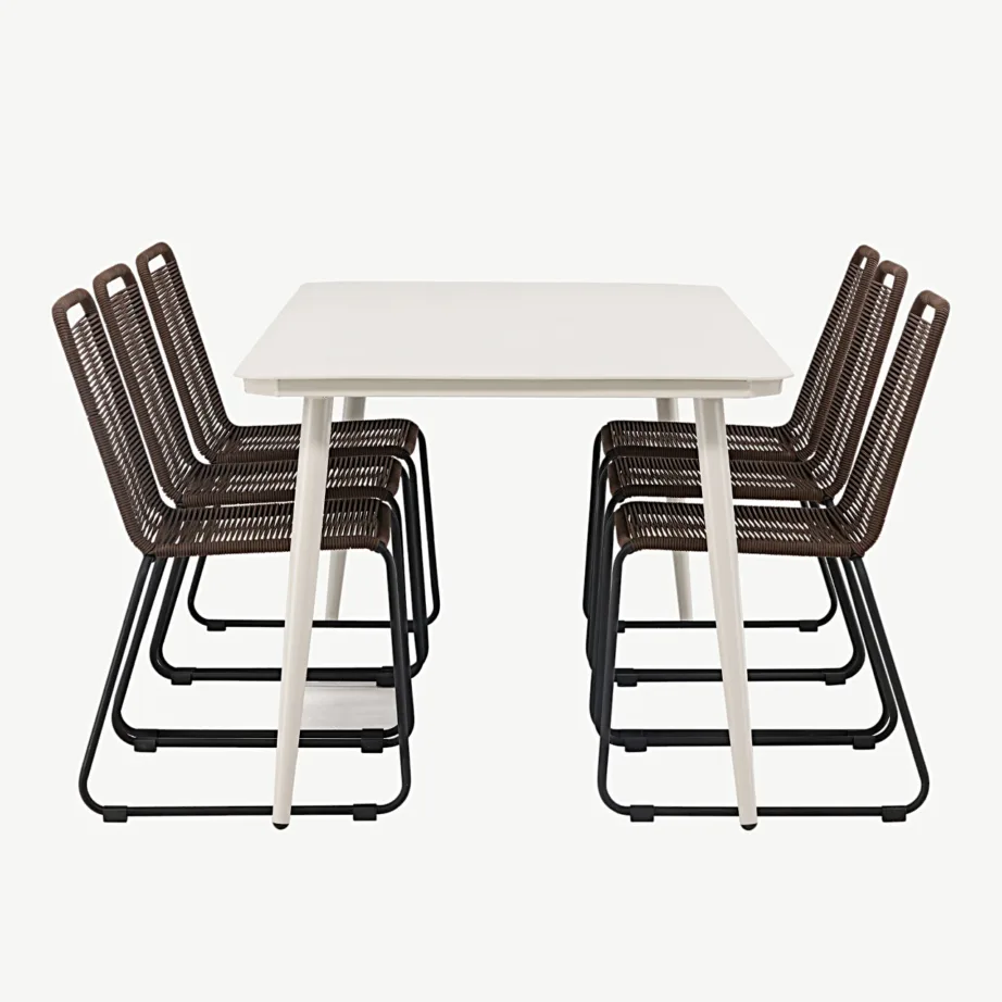 Lina ristkülikukujuline aiandi söögikomplekt beežide aiatoolidega (alumiinium, pruun/must, 200×90 cm), GR23419 – 7