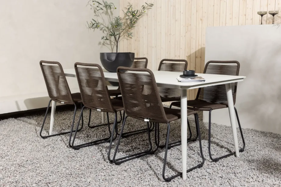 Lina ristkülikukujuline aiandi söögikomplekt beežide aiatoolidega (alumiinium, pruun/must, 200×90 cm), GR23419 – 8