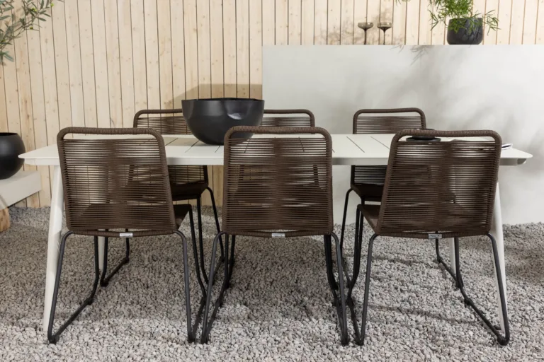 Lina ristkülikukujuline aiandi söögikomplekt beežide aiatoolidega (alumiinium, pruun/must, 200x90 cm) - GR23419