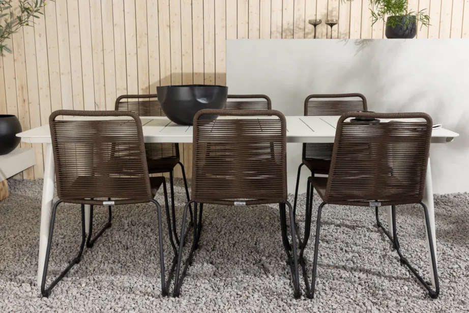 Lina ristkülikukujuline aiandi söögikomplekt beežide aiatoolidega (alumiinium, pruun/must, 200×90 cm), GR23419 – 10