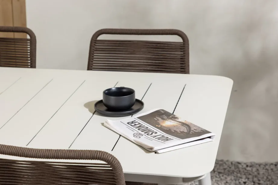 Lina ristkülikukujuline aiandi söögikomplekt beežide aiatoolidega (alumiinium, pruun/must, 200×90 cm), GR23419 – 11