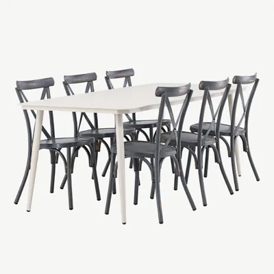 Alumiiniumist söögilauakomplekt Lina (beež laud 200×90 cm, tumehallid toolid, 6 tk) - GR23423
