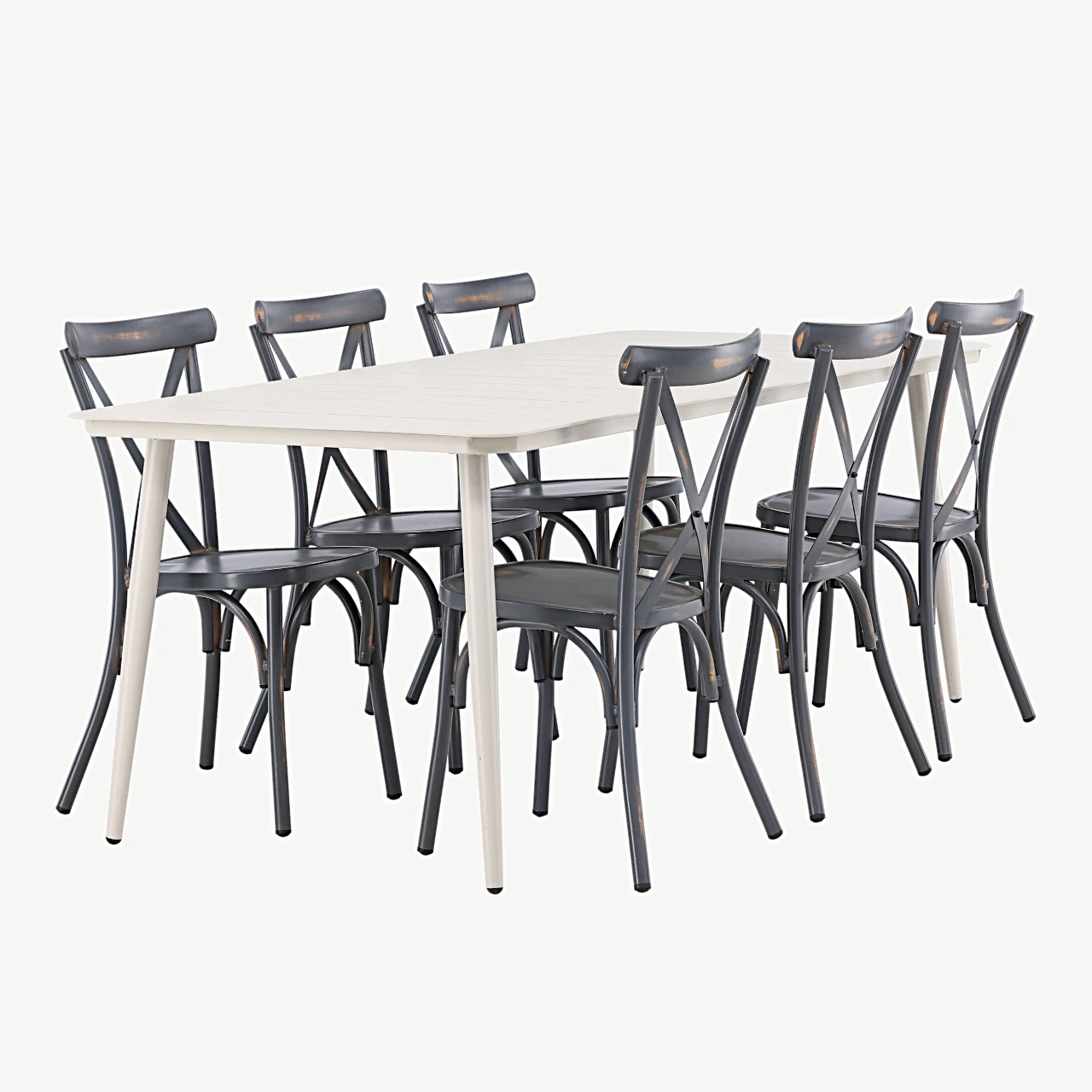 Alumiiniumist söögilauakomplekt Lina (beež laud 200×90 cm, tumehallid toolid, 6 tk) - GR23423