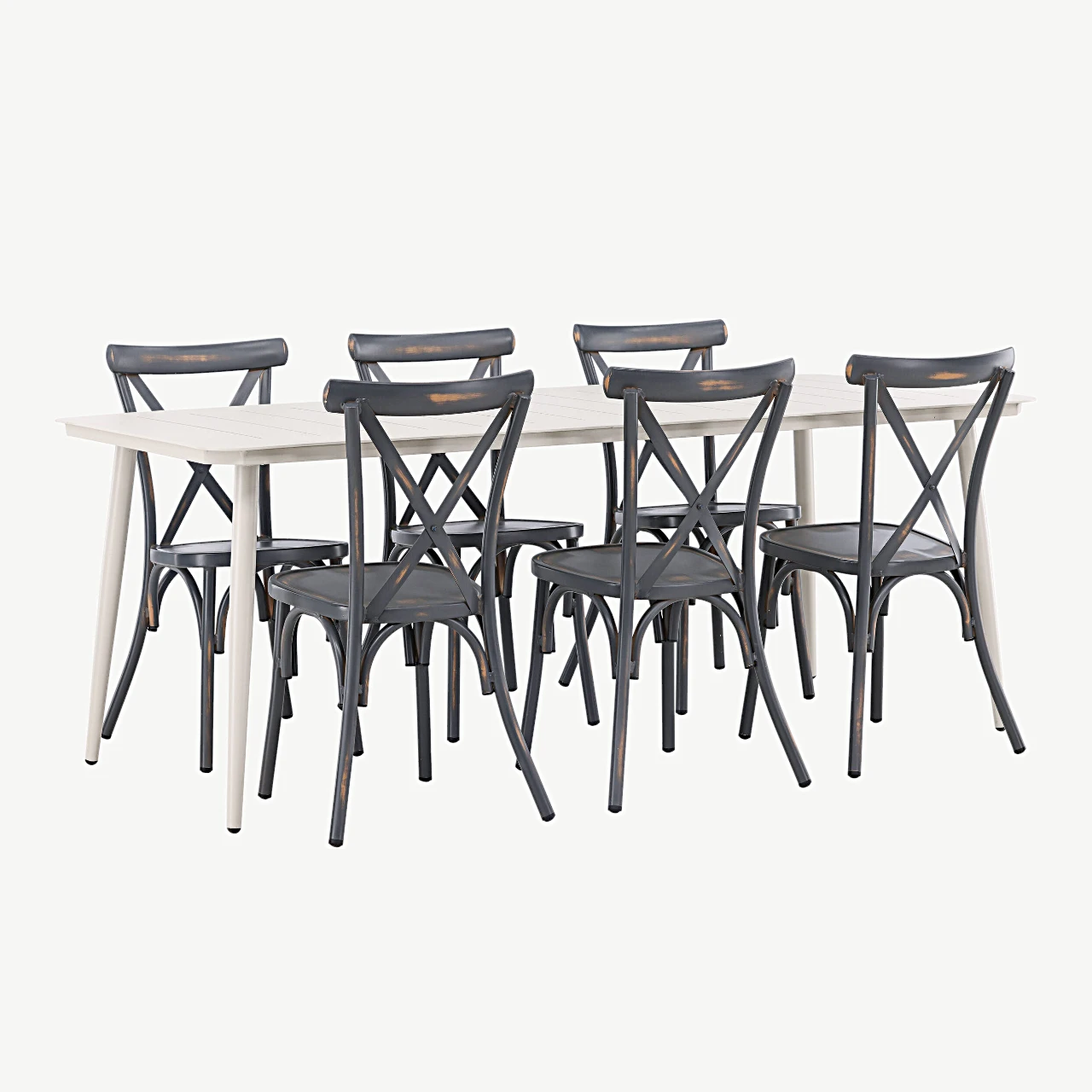 Alumiiniumist söögilauakomplekt Lina (beež laud 200×90 cm, tumehallid toolid, 6 tk) - GR23423