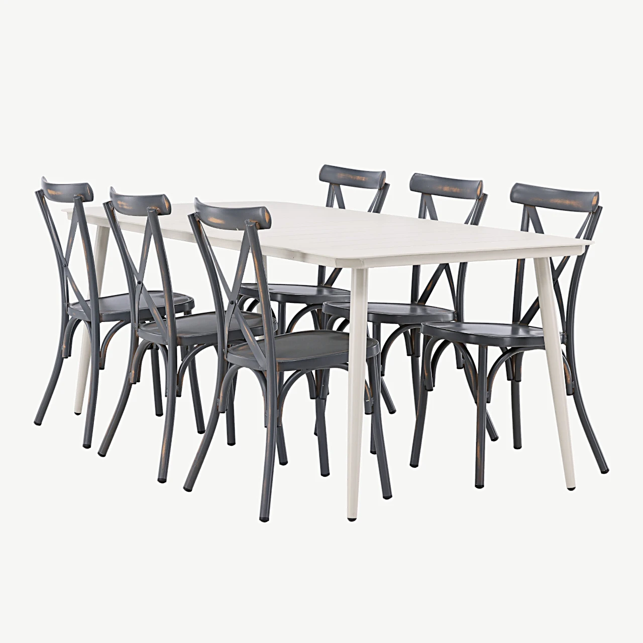 Alumiiniumist söögilauakomplekt Lina (beež laud 200×90 cm, tumehallid toolid, 6 tk) - GR23423