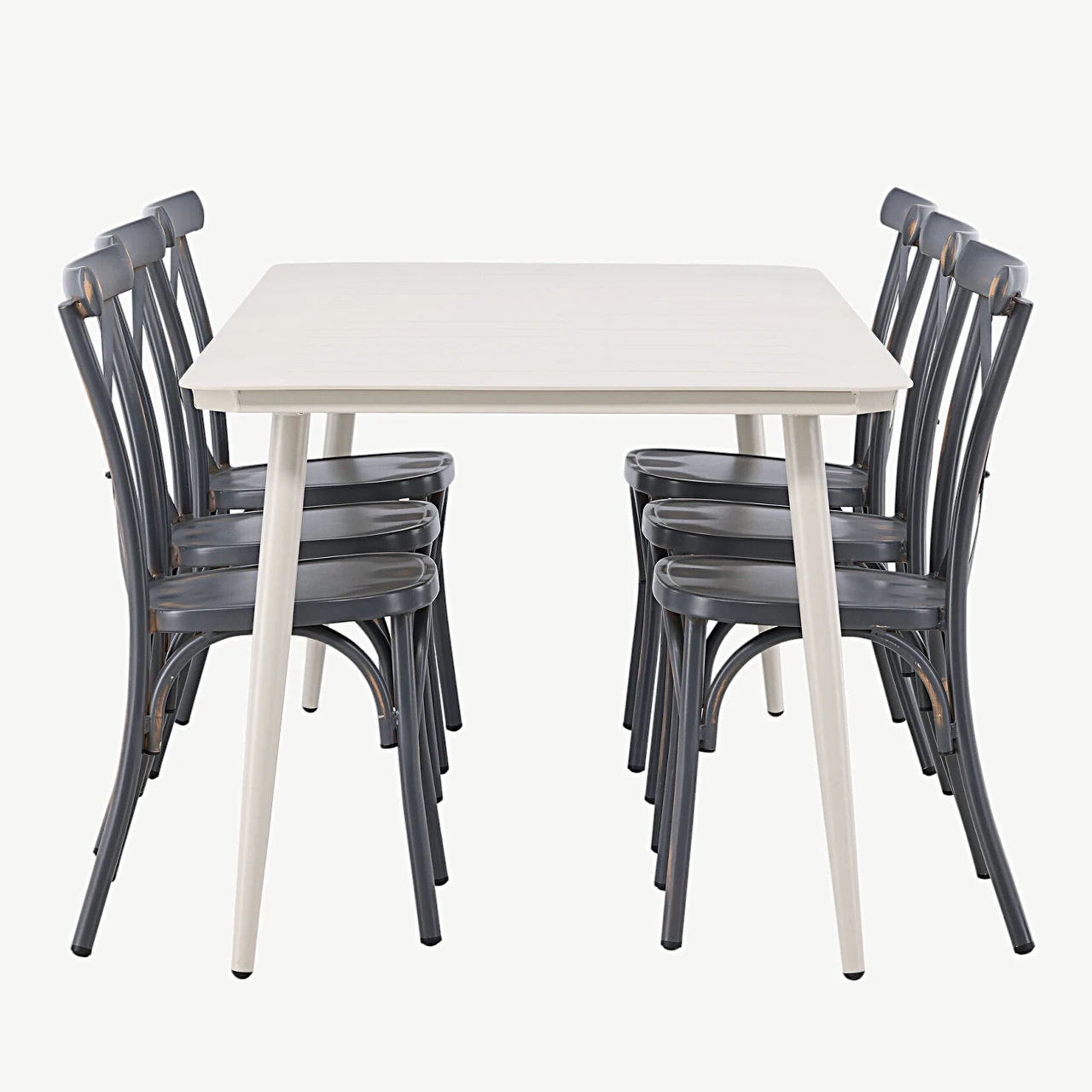 Alumiiniumist söögilauakomplekt Lina (beež laud 200×90 cm, tumehallid toolid, 6 tk) - GR23423