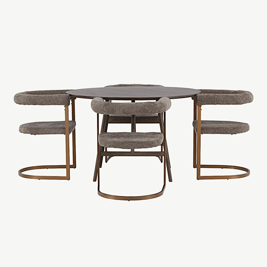 Kaseidoni ümmargune söögilaud ja buklee-kangaga hallid toolid Morning (tumepruun, 100 cm), GR23845 – 2
