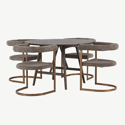 Kaseidoni ümmargune söögilaud ja buklee-kangaga hallid toolid Morning (tumepruun, 100 cm) - GR23845