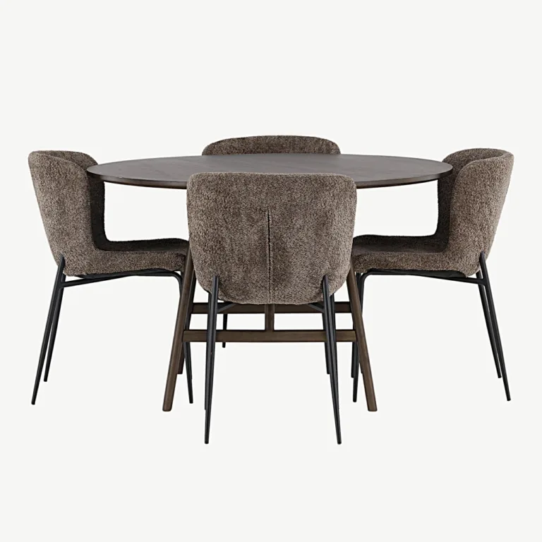 Ümmargune söögilauakomplekt Kaseidon (MDF, tumepruun) koos Modesto buklee-toolidega - GR23848
