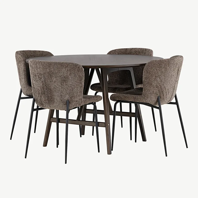 Ümmargune söögilauakomplekt Kaseidon (MDF, tumepruun) koos Modesto buklee-toolidega - GR23848