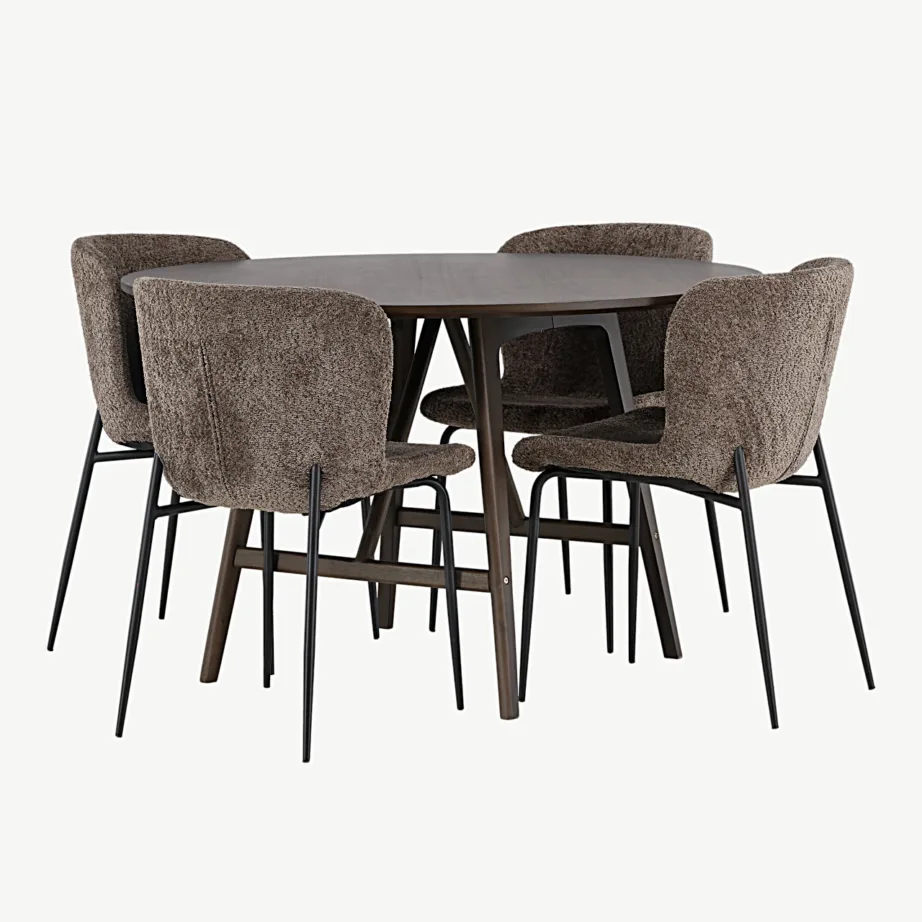 Ümmargune söögilauakomplekt Kaseidon (MDF, tumepruun) koos Modesto buklee-toolidega, GR23848 – 3