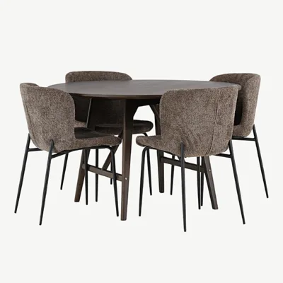 Ümmargune söögilauakomplekt Kaseidon (MDF, tumepruun) koos Modesto buklee-toolidega - GR23848