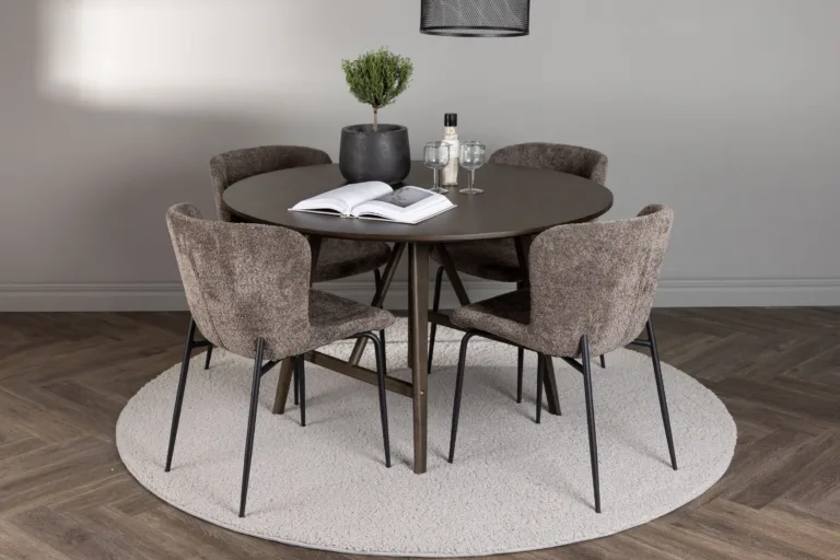 Ümmargune söögilauakomplekt Kaseidon (MDF, tumepruun) koos Modesto buklee-toolidega - GR23848