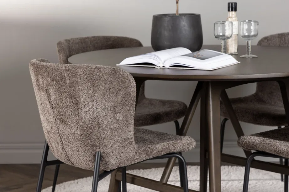 Ümmargune söögilauakomplekt Kaseidon (MDF, tumepruun) koos Modesto buklee-toolidega, GR23848 – 5