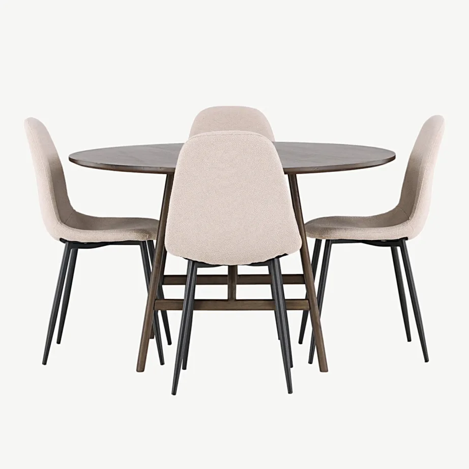 Ümmargune tumepruun söögilaud Kaseindon ja beežide bukleekangaga Polar toolidega komplekt, GR23849 – 2