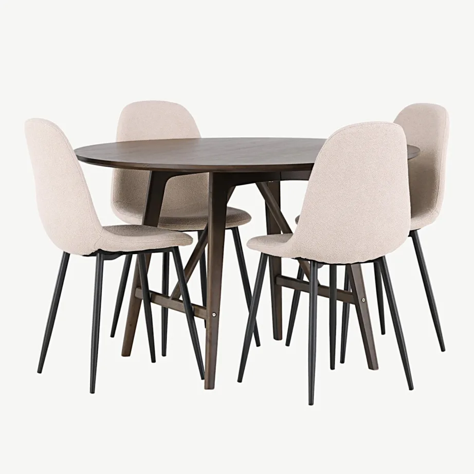 Ümmargune tumepruun söögilaud Kaseindon ja beežide bukleekangaga Polar toolidega komplekt, GR23849 – 3