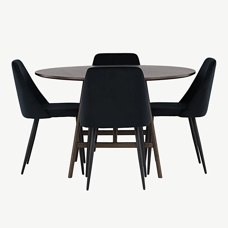 Ümara söögilaua komplekt Kaseidon (tumepruun MDF, ø100 cm) ja mustad sametist Night-toolid, GR23850 – 2