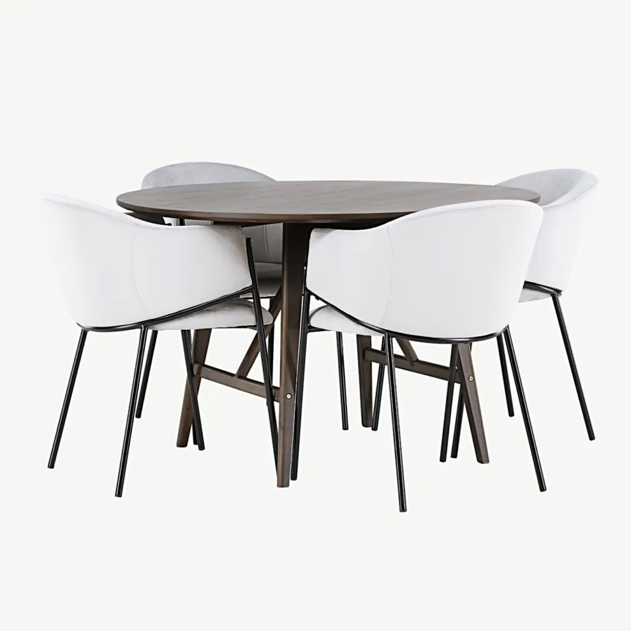 Ümmargune söögilauakomplekt Kaseindon tumedapruuni MDF laua ja helehallide sametist Evelina terastoolidega, GR23851 – 3