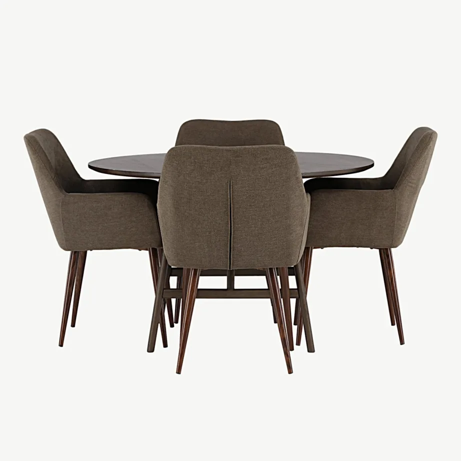 Ümmargune söögilaud Kaseindon ja polsterdatud söögitoolid Tomorrow (pruun, tumepruun MDF, kummipuu), GR23852 – 2