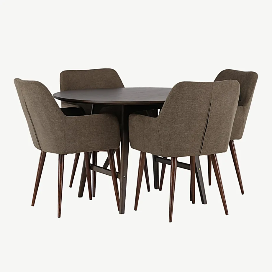 Ümmargune söögilaud Kaseindon ja polsterdatud söögitoolid Tomorrow (pruun, tumepruun MDF, kummipuu), GR23852 – 3