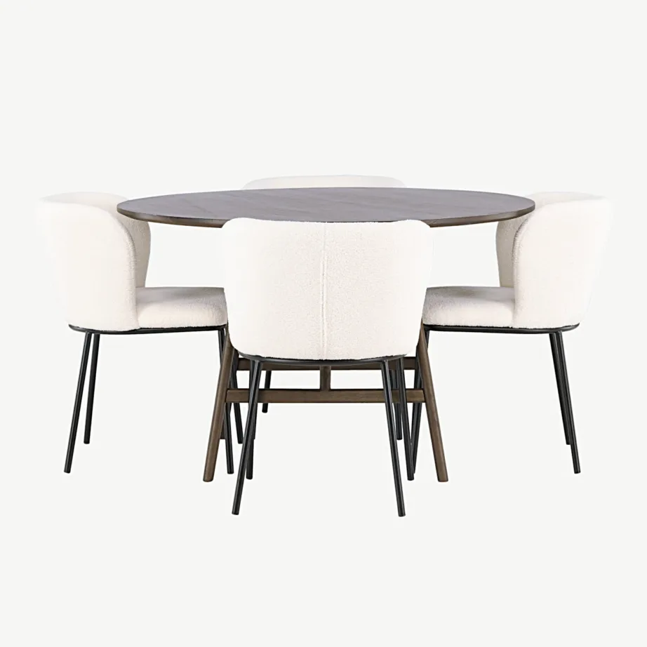 Ümmargune söögilauakomplekt Kaseindoni laud 4 Edina tooliga (tumepruun, valge buklee), GR23853 – 2