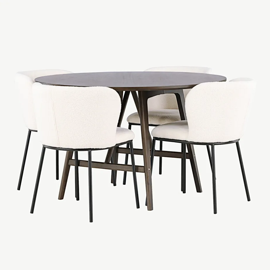 Ümmargune söögilauakomplekt Kaseindoni laud 4 Edina tooliga (tumepruun, valge buklee), GR23853 – 3