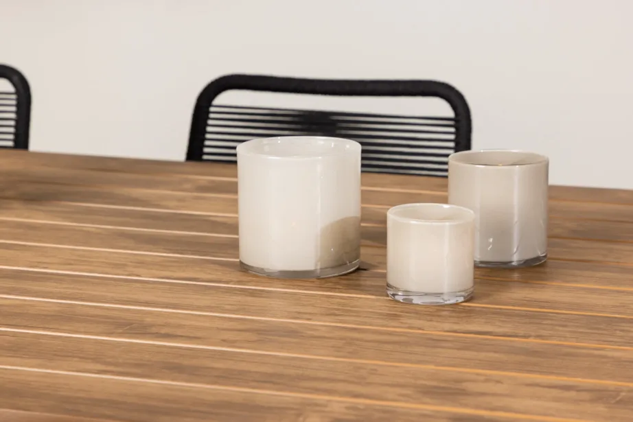 Garcia ristkülikukujuline alumiiniumist õuesöögikomplekt (laud 200×100 cm, 6 musta polüesterköiest virnastatavat tooli), GR24309 – 11