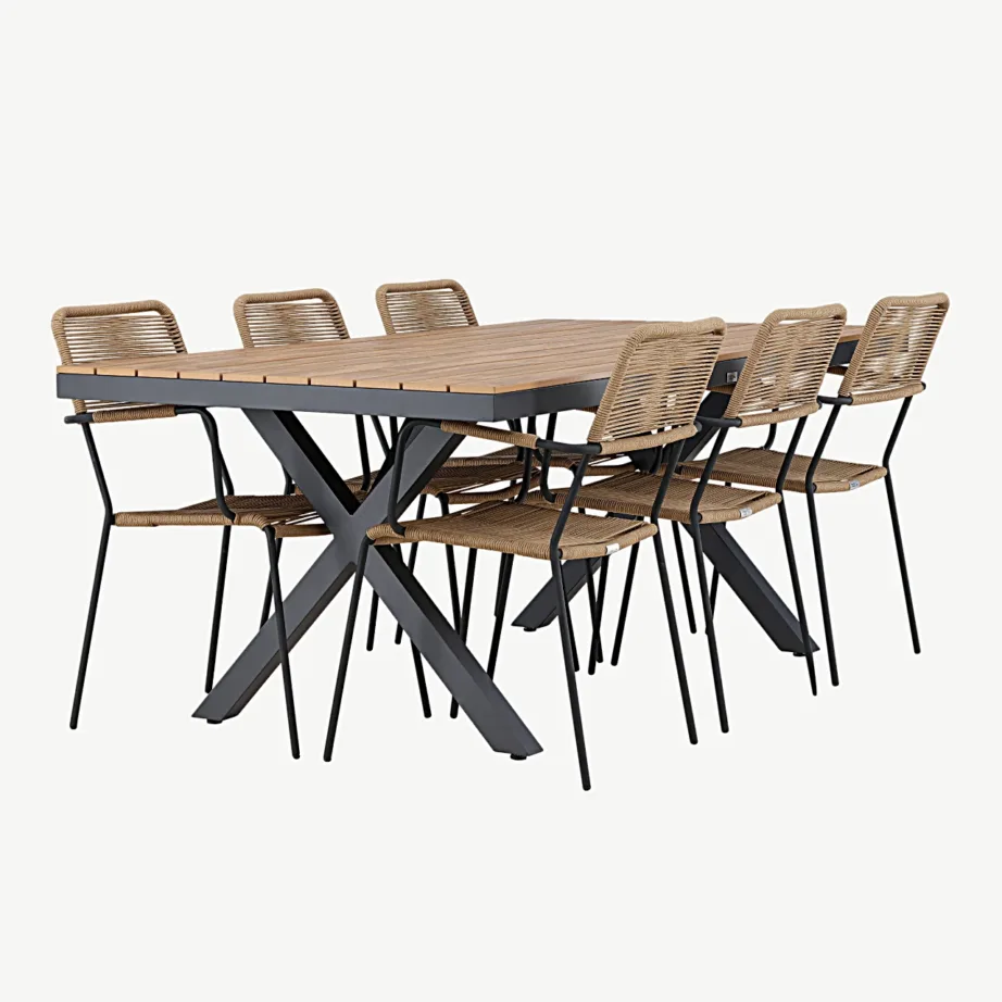 Garcia alumiiniumist aiamööblikomplekt laud (100 × 200 cm) ja 6 Lindos köistoooli, GR24310