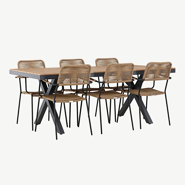Garcia alumiiniumist aiamööblikomplekt laud (100 × 200 cm) ja 6 Lindos köistoooli - GR24310