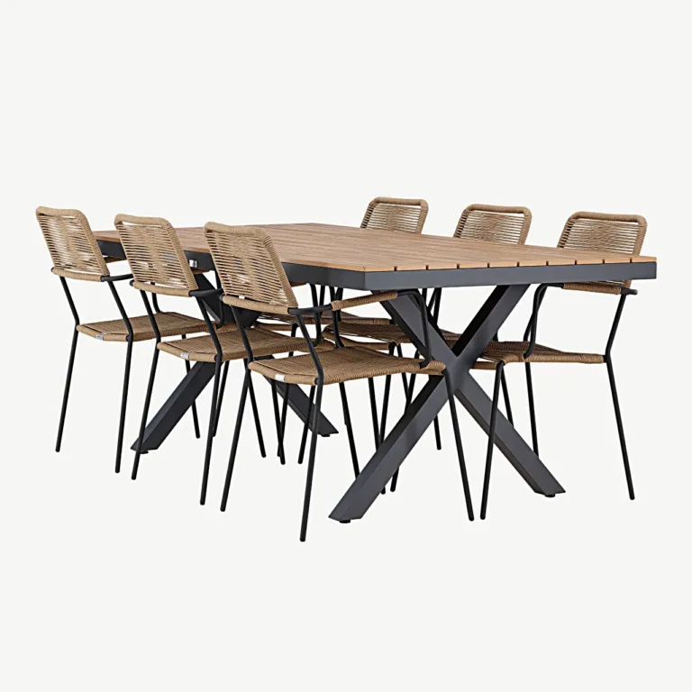 Garcia alumiiniumist aiamööblikomplekt laud (100 × 200 cm) ja 6 Lindos köistoooli - GR24310