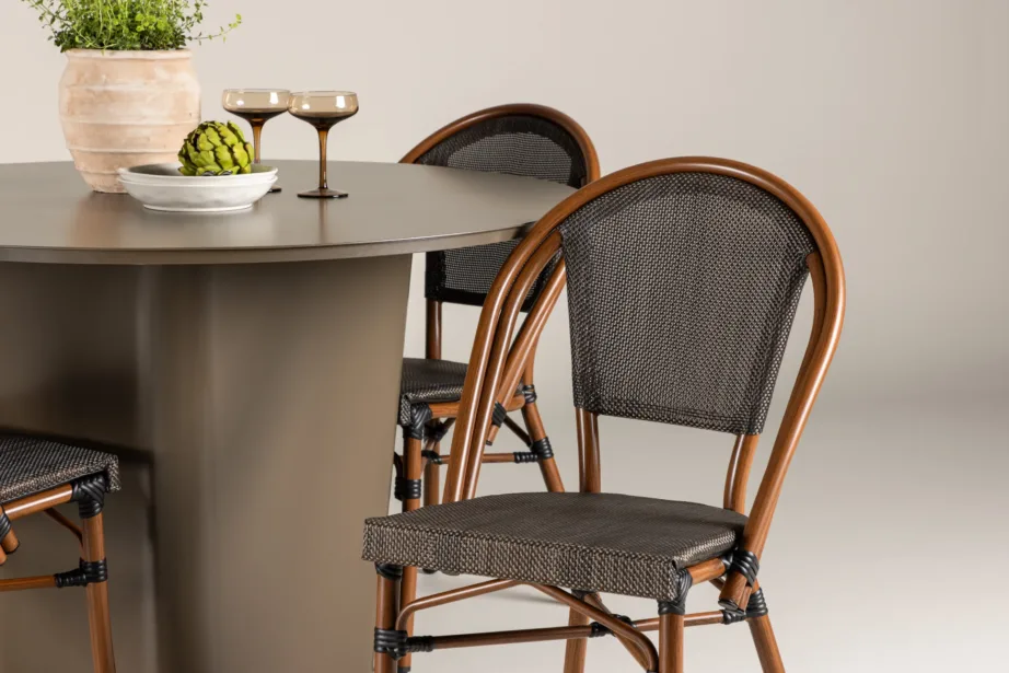 Santa Fe ümmargune alumiiniumist välimööblikomplekt – pruun laud ja neli Guarda tooli (must/pruun, ø120 cm), GR24340 – 10