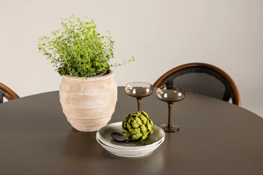 Santa Fe ümmargune alumiiniumist välimööblikomplekt – pruun laud ja neli Guarda tooli (must/pruun, ø120 cm), GR24340 – 11